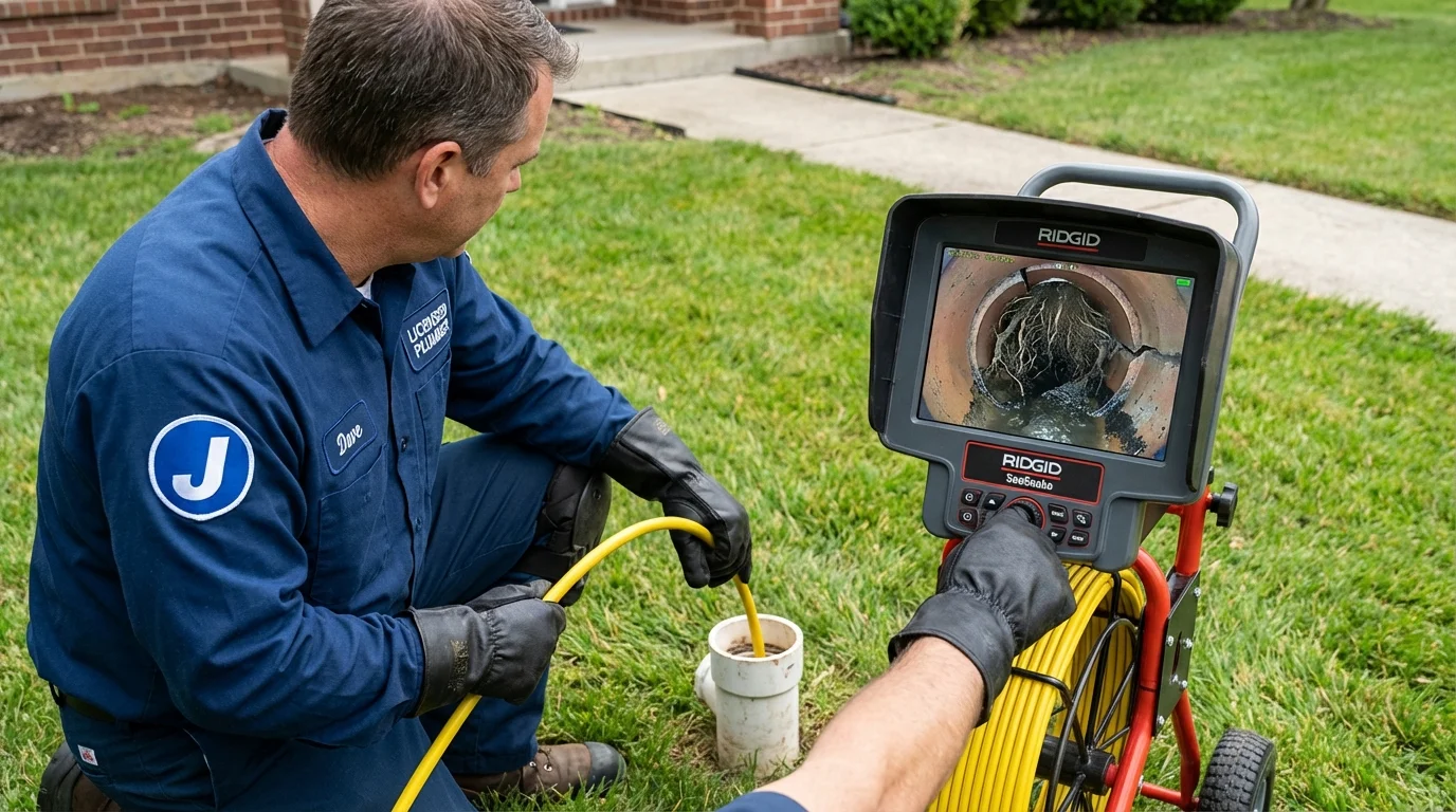 Sewer camera inspection being performed by Johns Plumbing LLC in Guthrie
