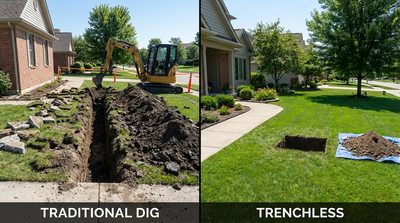 Trenchless sewer repair with minimal yard damage versus traditional excavation in Guthrie, TX